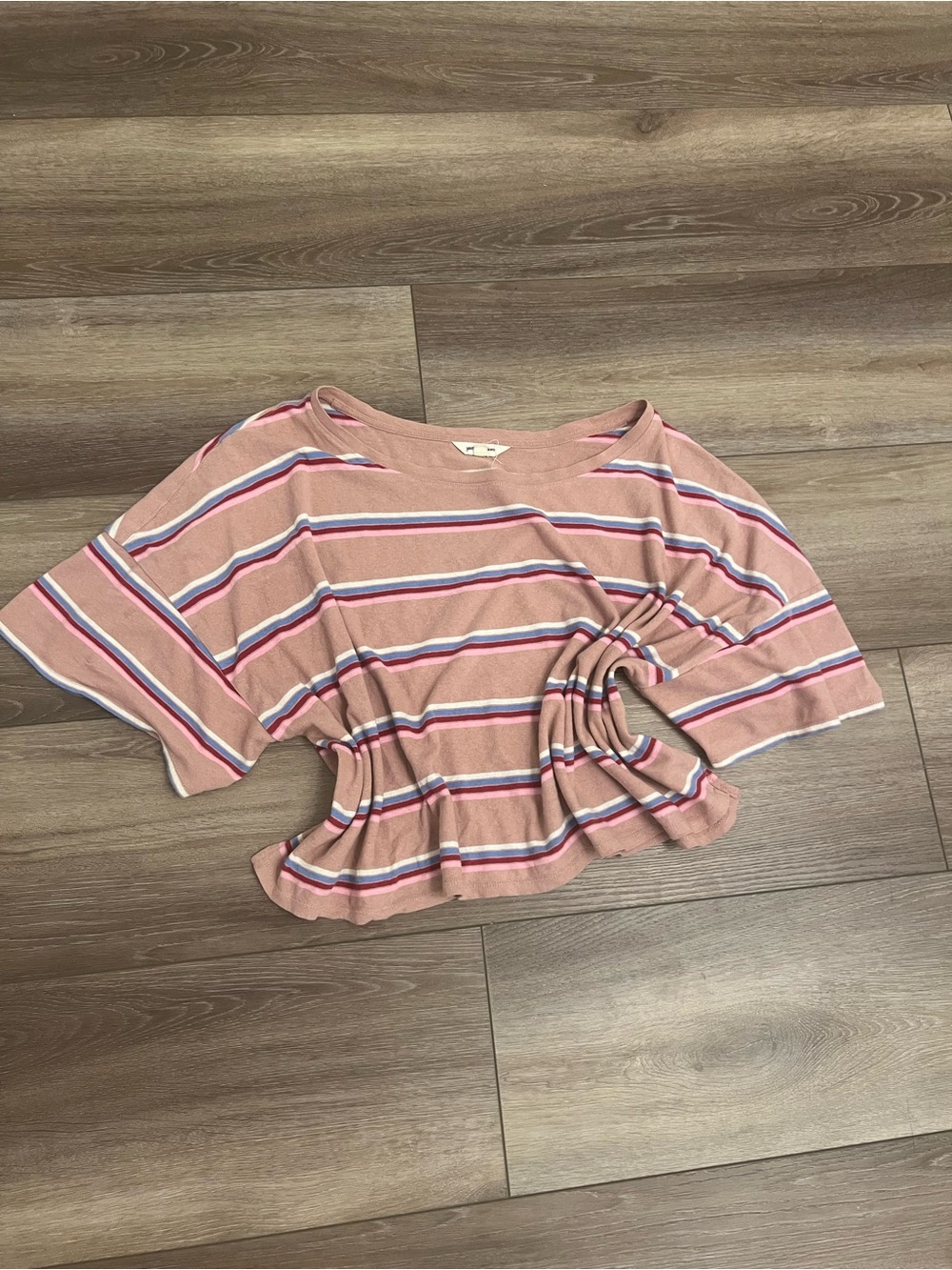 Lucky Brand Pink Striped Cropped Tee